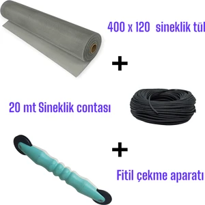 20 mt Siyah  Sineklik Contası + Fitil Çekme Aparatı + 400X120 cm Sineklik Tülü – Tam Set"