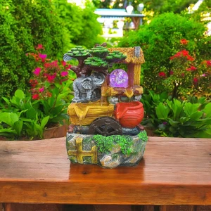 LED Işıklı Fil Figürlü Şelale Masaüstü Süs Havuzu