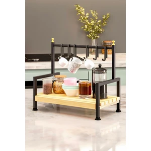 Masaüstü Mutfak Rafı Düzenleyici Kahve Fincanı Kupa Bardak Askısı 6 Kancalı Ahşap Raf Organizer