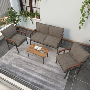 Modern Serisi Balkon, Bahçe, Cafe - Metal Kanepe Koltuk Takımı - 2+1+1 Sehpalı - Cappucino