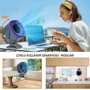 Masa Üstü,Araba,Ofis Klipsli Fan Vantilatör Şarj Edilebilir Dijital Hız Ve Şarj Göstergeli 3600mah