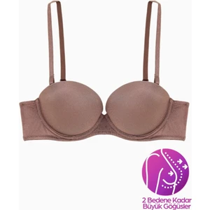 Olympos Ekstra Dolgulu Double Push Up Straplez - Bronz Kahve - Mikro Sütyen - 2537