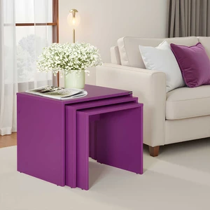 Trıple Zigon Sehpa - Mor 55x47x40 cm (GxYxD)