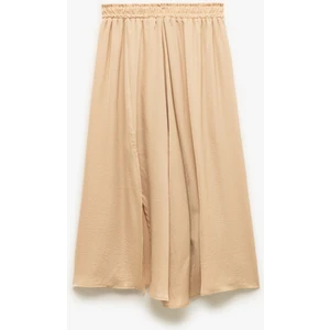 A Kesim Yırtmaç Detaylı Midi Boy Saten Kloş Etek