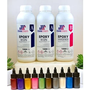 Ultra Şeffaf Parlak Epoksi Reçine 3 kg + 10 Renk Sıvı Sedefli Pigment Seti