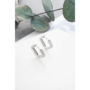 925 Ayar Gümüş Rodyum Kaplama Zirkon Taşlı Kübik Tasarım Küpe