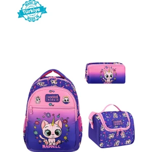 Lisanslı Kedi Desenli Ilkokul Sırt Çantası,termal Beslenme Çantası ve Kalemlik