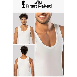 Beyaz 3'lü Süper Ince Erkek Doğal Bambu Lüks Atlet 11143