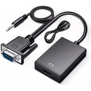 XCC7804 Ses Girişli VGA TO HDMI Dönüştürücü (45 CM AUX Kablo 15 CM VGA Kablo)