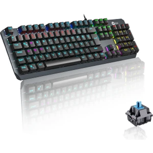 GK301 USB Kablolu Makro Tuşlu Blue Switch RGB LED Aydınlatmalı Gaming Mekanik Türkçe Q Klavye Metalik Gri