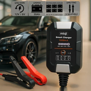 Mio 1000 1A 6V ve 12V Araba Şarj, Akü Bakım, Damlama Şarj Cihazı ve Motosiklet, ATV, Lityum ve Derin Döngülü Aküler için Kükürt Giderici Akıllı  Akü Şarj Cihazı
