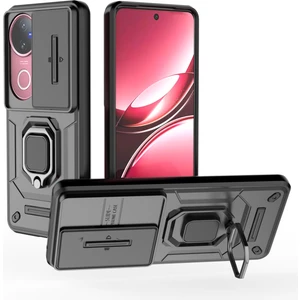 Vivo V50 5g Kayar Kamera Kapağı ile Telefon Kılıfı, Döndürülmüş Halka Ayaklı Askeri Sınıf Darbeye Dayanıklı Koruyucu Kılıf Vivo V50 5g (Yurt Dışından)