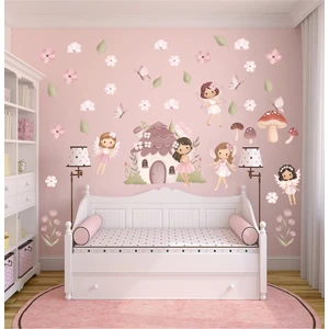 Pastel Renklerde Peri Evi ve Neşeli Orman Perileri Çocuk Odası Cam, Duvar Sticker