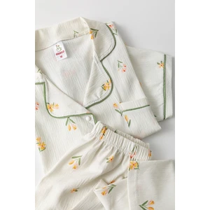 Kısa Kol Gömlek Yaka Kadın Pinterest Pijama Takımı - Yazlık Kadın Pijama- Geniş Beden Aralığı