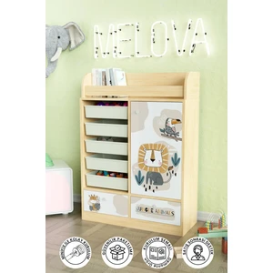 Jungle Animals Design "melova" 5 Sepetli 2 Çekmeceli Çok Amaçlı Oyuncak Dolabı
