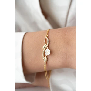 925 Ayar Gümüş Gold Zirkon Taşlı Manolya Çiçeği Bileklik