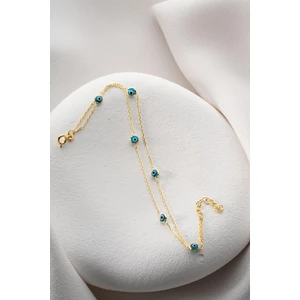 925 Ayar Gümüş Gold 2 Sıra Zincirli Nazar Göz Bileklik