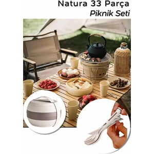 Natura 33 Parça Modüler Piknik Seti | Bardak, Tabak, Çatal Kaşık Bıçak – Taşınabilir Kompakt Tasarım