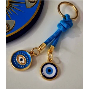 Hediyelik Çift Nazar Boncuklu Anahtarlık -  Mavi (10,5 Cm)
