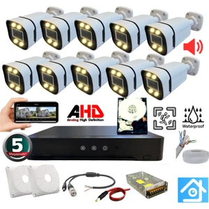 10 Kameralı 5 Mp Sesli Warm LED Waterproof 3.6 mm Lens H.265 2 Tb HDD Dahil Ahd Güvenlik Seti - ST5102