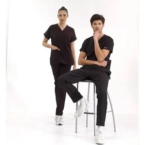 Çizgi Medikal Siyah Lüks Likralı Scrubs Greys Takım