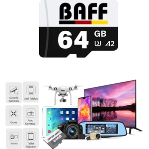 Baff 64GB Hafıza Kartı Video Kayıt Destekli U3 A2 Standartlarında