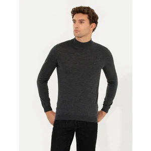 Erkek Antrasit Melanj Slim Fit Yarım Balıkçı Basic Triko Kazak 50211256-VR081