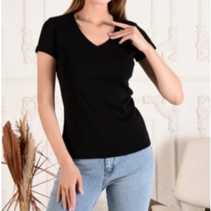Siyah V Yaka Pamuklu T-Shirt