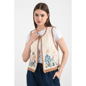 Hatunatila Desenli Süzine Örgü Triko Yelek Bej - 5136