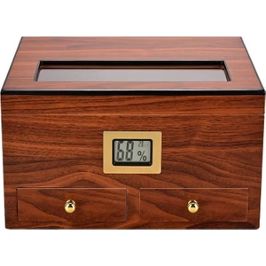 Sedir Ağacı Camlı Çekmeceli Humidor Puro Kutusu RC56