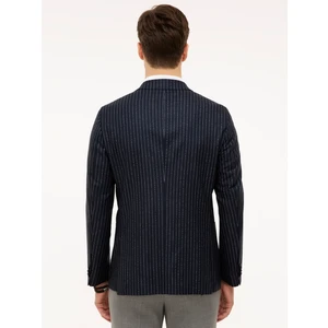 Erkek Lacivert Slim Fit Keten Karışımlı Çizgili Ceket 50223286-VR033