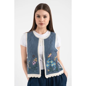 Hatunatila Desenli Süzine Örgü Triko Yelek Indigo - 5136