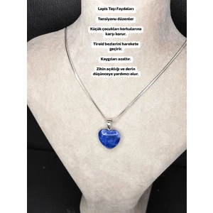 Mavi Lapis Lazuli Taşı Doğal Taş Kolye Çelik Zincirli Kararmaz