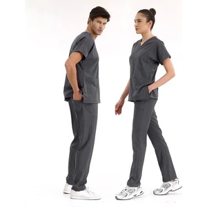 Çizgi Medikal Füme Lüks Likralı Scrubs Greys Takım