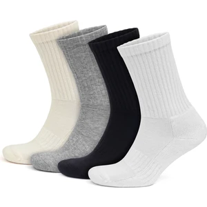4’lü Organik Pamuk Taban Altı Havlulu Erkek Kadın Spor Çorap, Siyah Beyaz Gri Ekru Soket Boy Tenis Çorabı, Ribana Örgü Dikişşiz Retro Çorap 3504