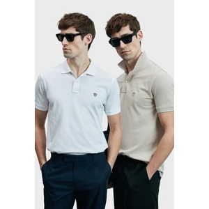 Logolu Pamuklu Comfort Fit Düğmeli Polo Yaka 2'li T Shirt Erkek T Shirt 111040206S2
