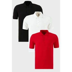 Pamuklu Regular Fit Düğmeli Polo Yaka 3'lü Paket T Shirt Erkek T Shirt 5902127S3