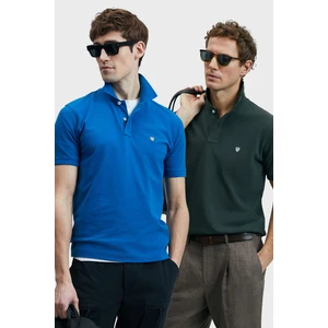 Logolu Pamuklu Comfort Fit Düğmeli Polo Yaka 2'li T Shirt Erkek T Shirt 111040206S2