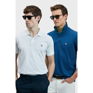 Logolu Pamuklu Comfort Fit Düğmeli Polo Yaka 2'li T Shirt Erkek T Shirt 111040206S2