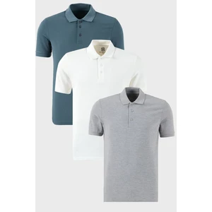 Pamuklu Regular Fit Düğmeli Polo Yaka 3'lü Paket T Shirt Erkek T Shirt 5902127S3