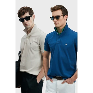 Logolu Pamuklu Comfort Fit Düğmeli Polo Yaka 2'li T Shirt Erkek T Shirt 111040206S2