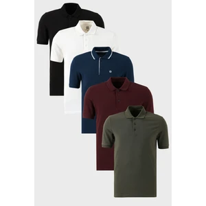 Pamuklu Regular Fit Düğmeli Polo Yaka 5'li Paket T Shirt Erkek T Shirt 590211827S5