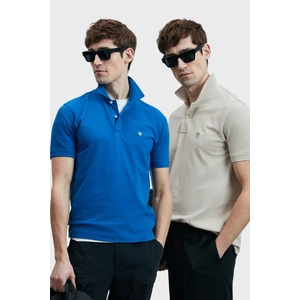 Logolu Pamuklu Comfort Fit Düğmeli Polo Yaka 2'li T Shirt Erkek T Shirt 111040206S2