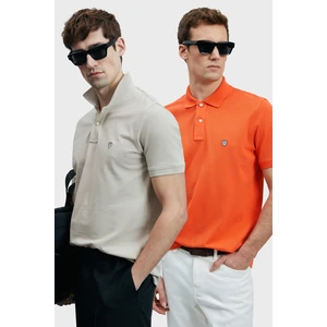 Logolu Pamuklu Comfort Fit Düğmeli Polo Yaka 2'li T Shirt Erkek T Shirt 111040206S2