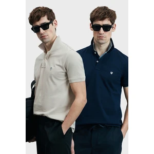 Logolu Pamuklu Comfort Fit Düğmeli Polo Yaka 2'li T Shirt Erkek T Shirt 111040206S2