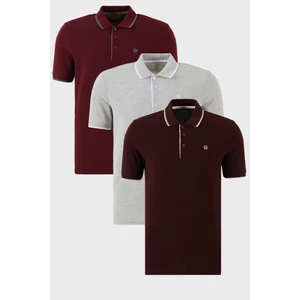 Pamuklu Slim Fit Şerit Detaylı Düğmeli Polo Yaka 3'lü Paket T Shirt Erkek T Shirt 5902118S3