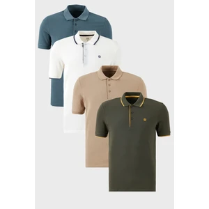 Pamuklu Regular Fit Düğmeli Polo Yaka 4'lü Paket T Shirt Erkek T Shirt 590211827S4