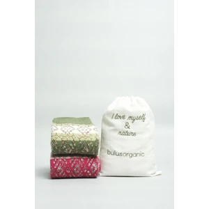 Buluş Organic Organik Yün 2'li Kışlık Kilim Desenli Kalın Soket Çorap Pembe-Fuşya / Yeşil-Olive