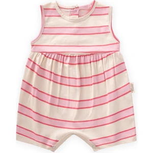 Geniş Çizgili Tulum 0-3 Yaş Pembe Fuşya Çizgili