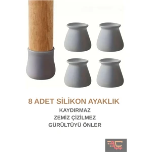 Çarşı Hanem 8 Adet Gri Beyaz Silikon Kaydırmaz Masa Sandalye Ayak Sandalye Çorabı Gürültü ve Çizilme Önleyici